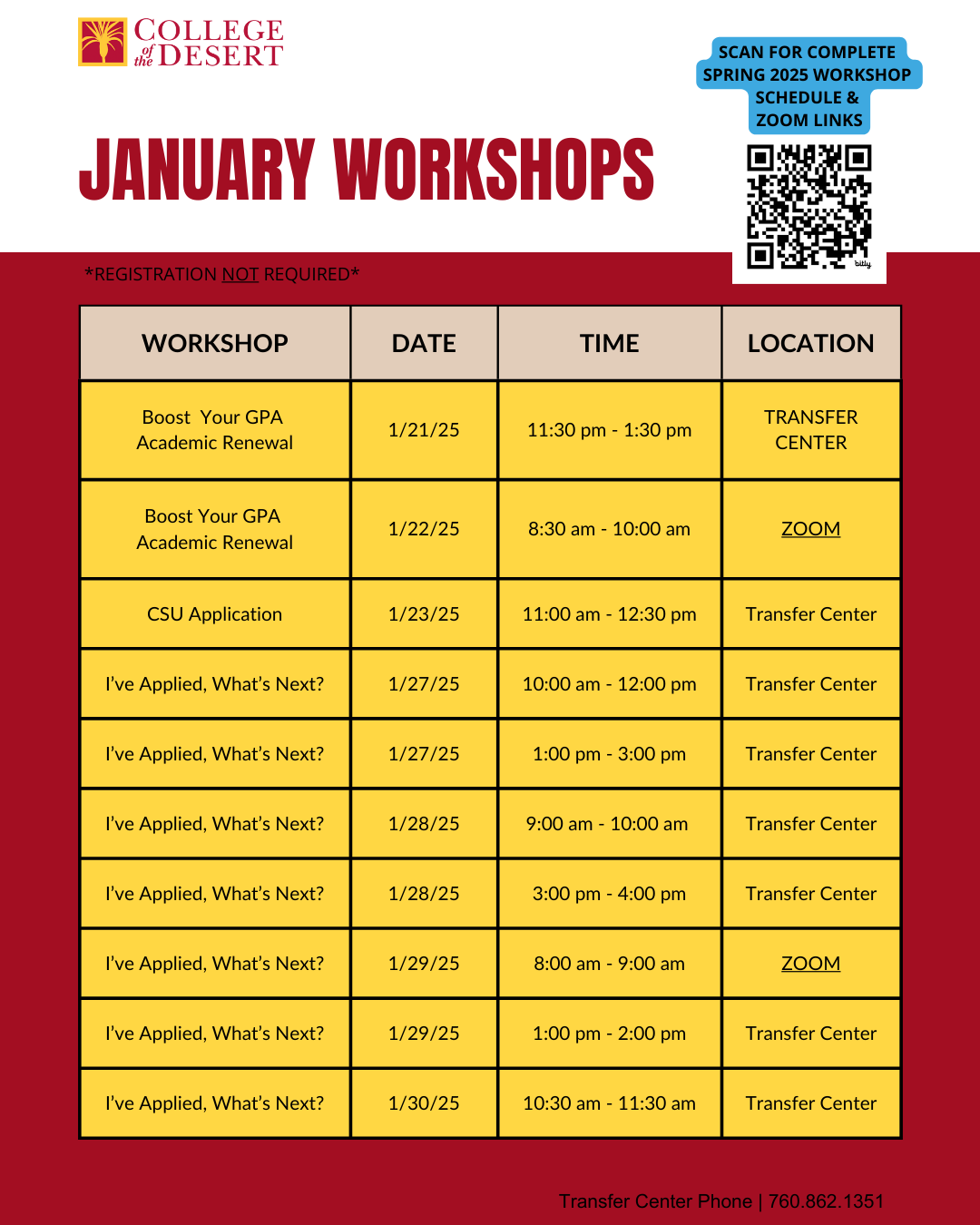 January Transfer Workshops